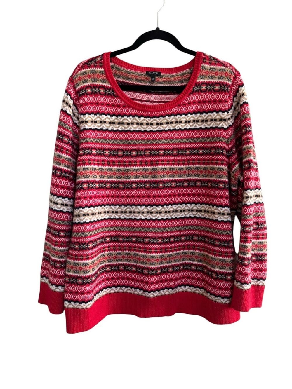 Talbots Sweater Fair Isle Nordic 2X Red Knit Pullover Cabincore Holiday